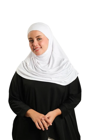 Beyaz Pratik Hazır Geçmeli Tesettür Eşarp Viskon Boneli Büyük Boy 1290BV_42 ürün görseli 1