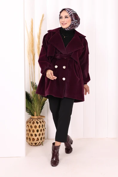 Düğmeli Kaban 70059 Mor - Resim 2