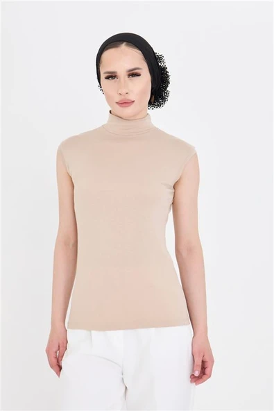 Bej Body Balıkçı Yaka Viskon Sıfır Kollu 1027_12 ürün görseli 1