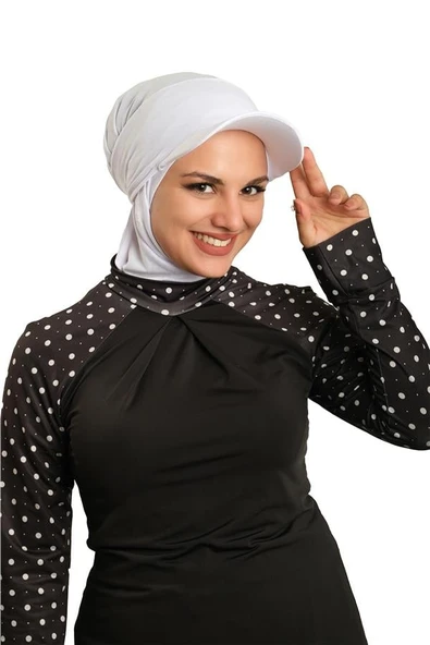 Beyaz Pratik Hazır Geçmeli Şapkalı Tesettür Eşarp Viskon Düz 2513_42 ürün görseli 1