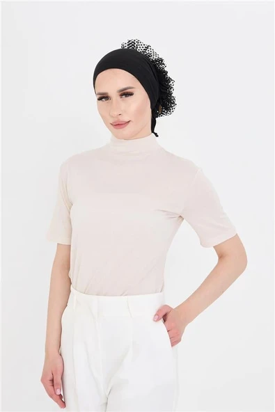 Bej Body Balıkçı Yaka Viskon Yarım Kollu 1028_12 ürün görseli 1