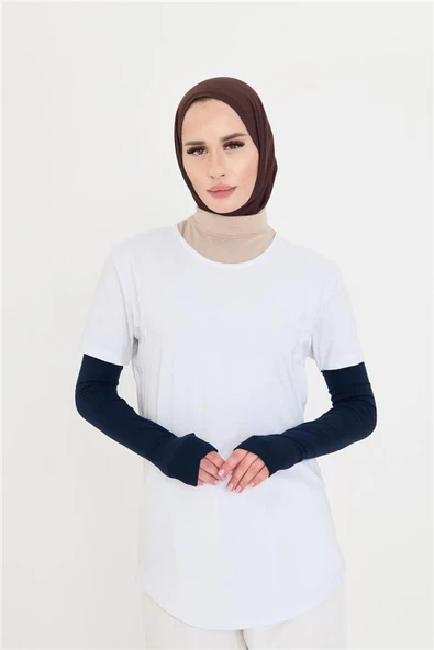 Lacivert Tesettür Parmak Geçmeli Kolluk Viskon Düz 1024_02 ürün görseli 1