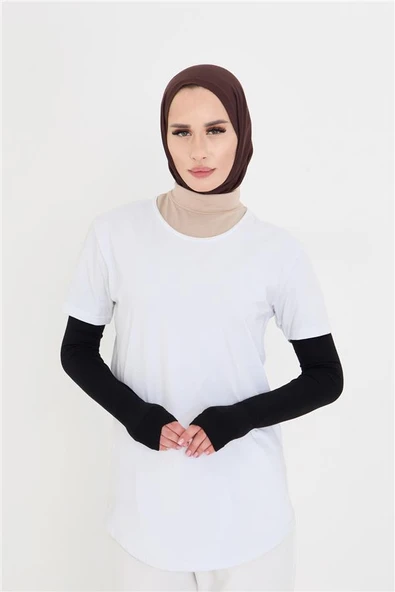 Siyah Tesettür Parmak Geçmeli Kolluk Viskon Düz 1024_01 ürün görseli 1