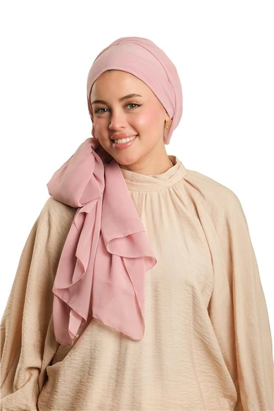 Pudra Pratik Hazır Geçmeli Bone Şal Şifon Düz 2506_06 ürün görseli 1