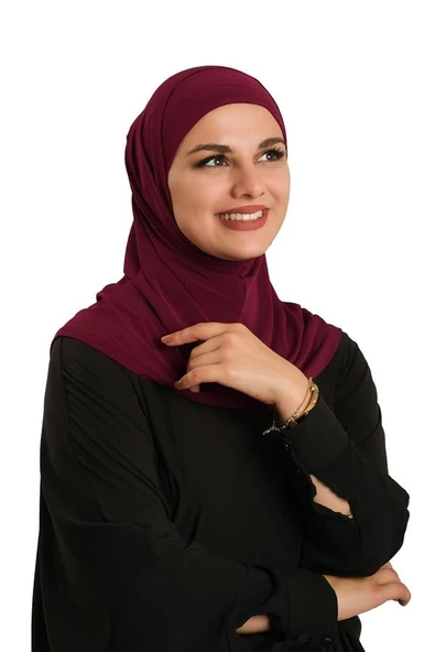 Bordo Pratik Hazır Geçmeli Boru Boneli İkili Tesettür Eşarp Sandy Düz 2501_16 ürün görseli 1