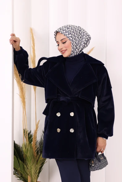 Düğmeli Kaban 70059 Lacivert - Resim 5