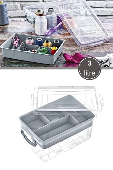 Bölmeli Kilitli Saklama Kutusu, Bujiteri Takı İlaç Dikiş İp Kırtasiye Oyuncak Organizer 3 Litre ürün görseli 1