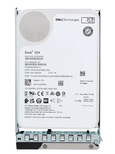 DELL Technologies Exos X24 24TB 7.2K 12G 512e NL SAS 3.5" Server Sunucu Harddisk ST24000NM007H 3KS233-151 0GPP63 ürün görseli 1