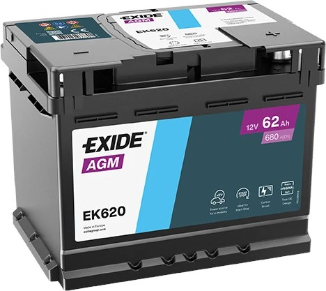 Exıde EK620 12V 62Ah 680A Start Stop Agm Akü (Üretim Tarihi:2025) ürün görseli 1