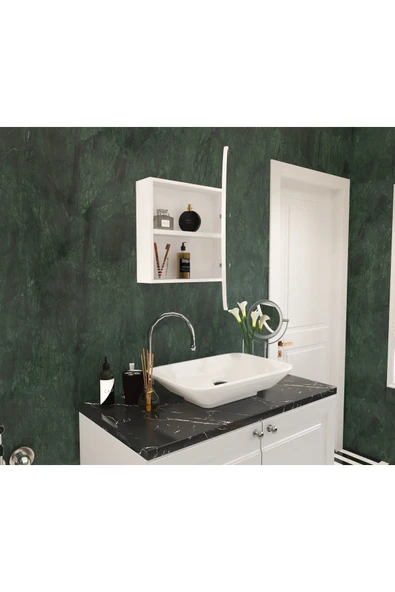 makbulce oval aynalı banyo dolabı-beyaz ürün görseli 1