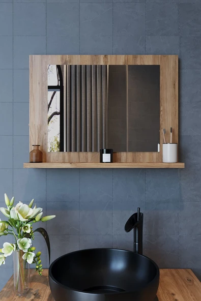 makbulce Yakut Dresuar,60x45 Raflı Banyo Aynası Atlantik Çam ürün görseli 1