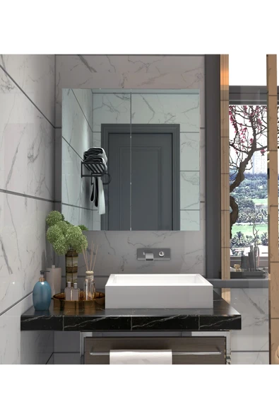 Dzdizayn Mdf Lavobo Üstü Aynalı Banyo Dolabı Çok Amaçlı 60x60 Mdf ürün görseli 1