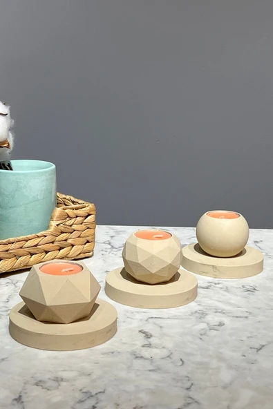 Betonmall 6 Parça Mumluk Seti Beton Tepsili 3'lü Tealight Mumluk Takımı ürün görseli 1
