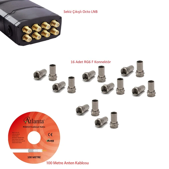Sekizli LNB Hazır Set (LNB + Kablo + Konnektör) ürün görseli 1