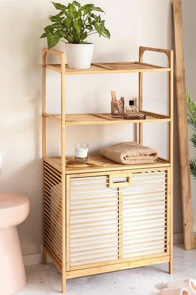 Digithome Bambu XL Kirli Sepetli 3 Raflı Çok Amaçlı Banyo Düzenleyici Çamaşır Sepeti Organizer DB-0011 ürün görseli 1