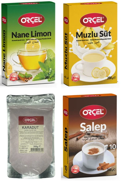 ORÇEL 1 Nane Limon 1 Muzlu Süt 1 Karadut 1 Salep Aromalı Içecek Tozu Oralet Çay 4adet ürün görseli 1
