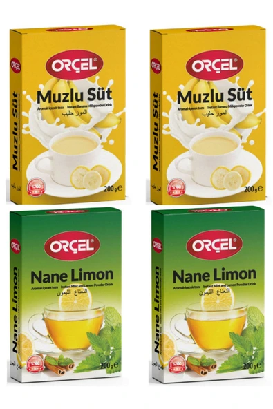 ORÇEL 2 Muzlu Süt + 2 Nane Limon (mentöllü) Aromalı Içecek Tozu Oralet Çay 4x200gr. ürün görseli 1