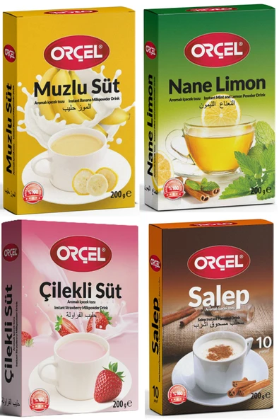 ORÇEL Salep +muzlu Süt +çilekli Süt +nane Limon Aromalı İçecek Tozu Oralet Çay 4x200gr. ürün görseli 1