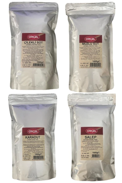 ORÇEL Çilekli Süt +Muzlu Süt +Salep+Karadut Aromalı içecek Tozu Oralet Çay 4x1 kg ürün görseli 1