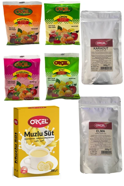 ORÇEL Portakal +Muzlu Süt +Karadut +Elma + Kivi +Limon +Kuşburnu Aromalı İçecek Tozu Oralet 7 Adet ürün görseli 1