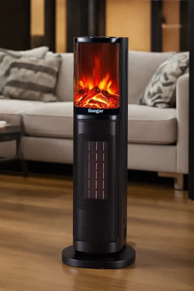 Hoogar German 2075 L Black Oben Seri OLED Şömineli Ekran Dijital Kule Tipi Turbo Hızlı Isıtıcı ürün görseli 1