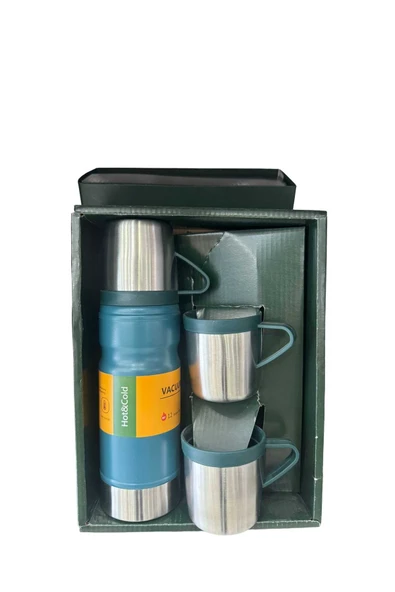 Thermohis 6158 Çelik Termos 3 Bardaklı Set MAVİ ürün görseli 1