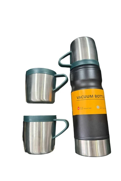 Thermohis 6158 Çelik Termos 3 Bardaklı Set SİYAH ürün görseli 1