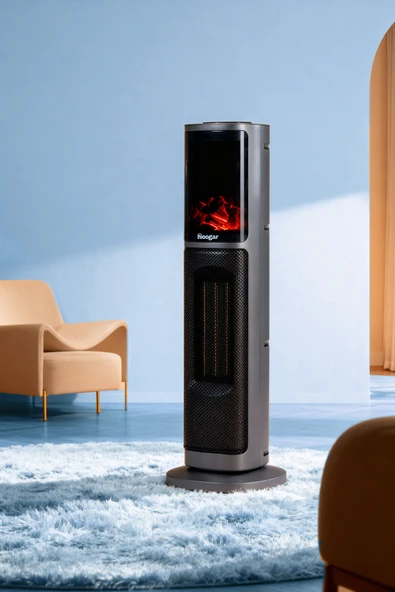 Hoogar German 2075 L Grey Oben Seri OLED Şömineli Ekran Dijital Kule Tipi Turbo Hızlı Isıtıcı ürün görseli 1