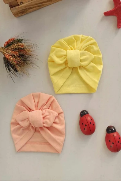 Düz Renk Fiyonklu Bebek Bonesi Set ürün görseli 1