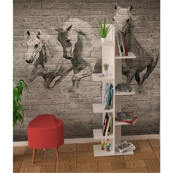 Ofisbazaar Modern Geometrik Zigzak Z Kitaplık (Beyaz) ürün görseli 1