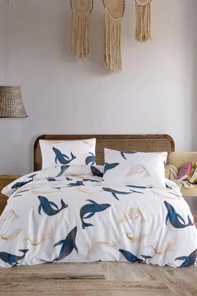 Whale%100 Pamuk Çift Kişilik Nevresim Seti ürün görseli 1