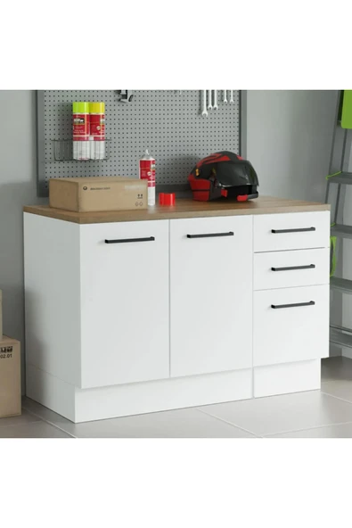 Tdesigno Atlantikçam Tezgahlı Prag Mutfak Alt Modül 3 Çekmeceli -2 Kapaklı-120 Cm Beyaz-tezgah Dahil ürün görseli 1