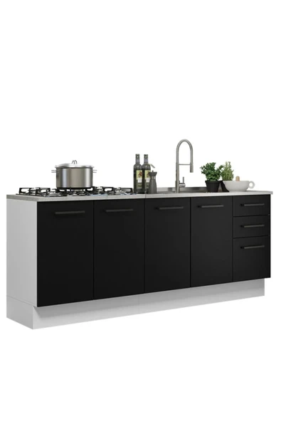 Tdesigno Sofia Mutfak 4 Kapaklı-3 Çekmeceli Alt Modül -200 cm - Çok Amaçlı Dolap-Beyaz Laminat Tezgah Dahil ürün görseli 1