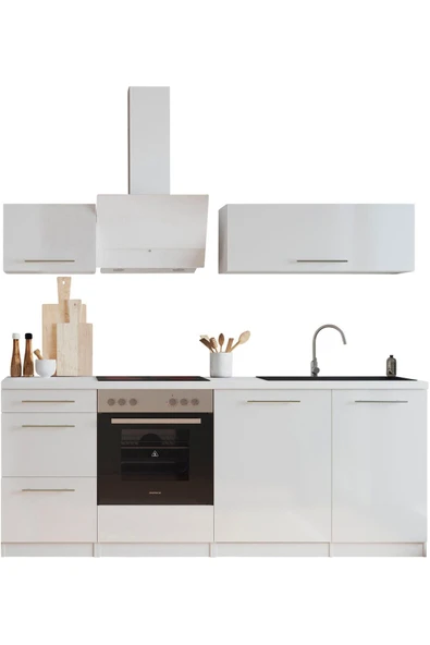 Tdesigno Almora Hazır Mutfak Dolabı 220cm - Parlak-Beyaz Laminat Tezgah Dahil- ürün görseli 1