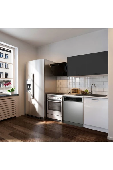 Tdesigno Manza Hazır Mutfak Dolabı 120cm - Parlak-Beyaz Laminat Tezgah Dahil-Bulaşık Makinesi Yeri Mevcut ürün görseli 1