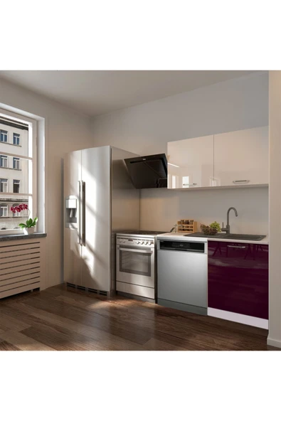 Tdesigno Manza Hazır Mutfak Dolabı 120cm - Parlak-Beyaz Laminat Tezgah Dahil-Bulaşık Makinesi Yeri Mevcut ürün görseli 1