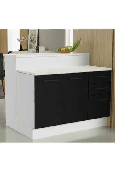 Tdesigno Victor Mutfak Adası Alt Modül 120 cm- Tezgah Dahil-Çok Amaçlı Dolap-Alt Modül-2 Kapaklı 3 Çekmeceli ürün görseli 1
