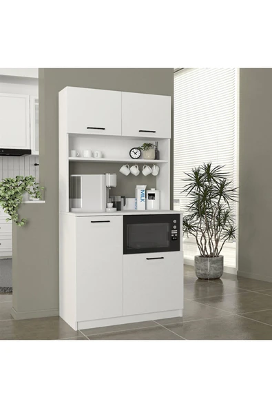 Tdesigno Lexa Çok Amaçlı Dolap-Mikrodalga-Erzak-Airfryer-Mutfak-Kiler Dolabı-Kahve Köşesi-Beyaz-90 cm ürün görseli 1