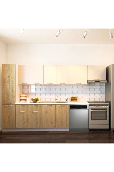 Tdesigno Avlonya Hazır Mutfak Dolabı Kiler Dahil 320cm-Beyaz Laminat Tezgah Dahil-BulaşıkMakinesi Yeri Mevcut ürün görseli 1