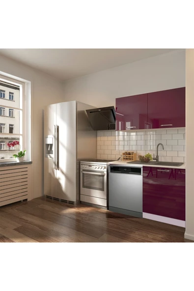Tdesigno Manza Hazır Mutfak Dolabı 120cm - Parlak-Beyaz Laminat Tezgah Dahil-Bulaşık Makinesi Yeri Mevcut ürün görseli 1
