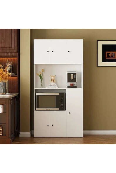 Tdesigno Talha Çok Amaçlı Dolap-Mikrodalga-Erzak-Airfryer-Mutfak-Kiler Dolabı-Kahve Köşesi-Beyaz-90 cm ürün görseli 1