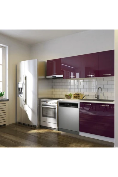 Tdesigno Puka Hazır Mutfak Dolabı 200cm Parlak-Beyaz Laminat Tezgah Dahil-Bulaşık Makinesi Yeri Mevcut-Parlak ürün görseli 1