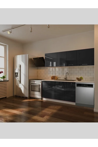 Tdesigno Fier Hazır Mutfak Dolabı 200 cm Parlak-Beyaz Laminat Tezgah Dahil-Bulaşık Makinesi Yeri Mevcut ürün görseli 1