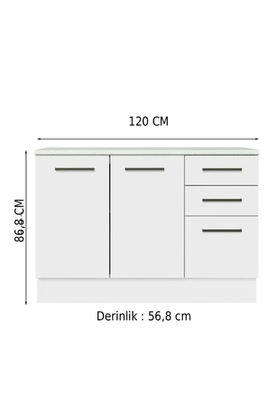 Tdesigno Yale Mutfak Alt Modül 3 Çekmeceli -2 Kapaklı-120 Cm -tezgah Dahil ürün görseli 1