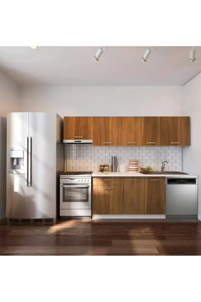 Tdesigno Debre Hazır Mutfak Dolabı 260 cm-Beyaz Laminat Tezgah Dahil-Bulaşık Makinesi Yeri Mevcut-Mat ürün görseli 1