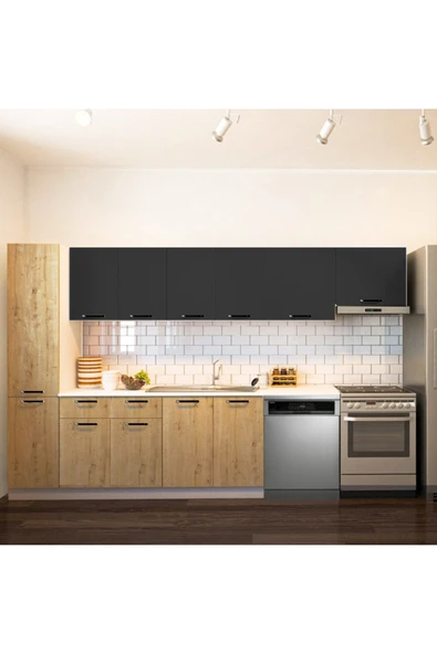 Tdesigno Avlonya Hazır Mutfak Dolabı Kiler Dahil 320cm-Beyaz Laminat Tezgah Dahil-BulaşıkMakinesi Yeri Mevcut ürün görseli 1