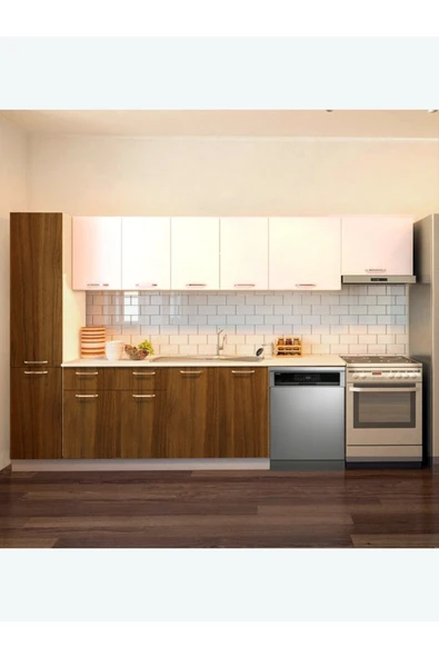 Tdesigno Avlonya Hazır Mutfak Dolabı Kiler Dahil 320cm-Beyaz Laminat Tezgah Dahil-BulaşıkMakinesi Yeri Mevcut ürün görseli 1