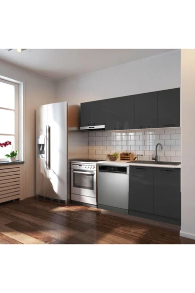 Tdesigno Puka Hazır Mutfak Dolabı 200cm Parlak-Beyaz Laminat Tezgah Dahil-Bulaşık Makinesi Yeri Mevcut-Parlak ürün görseli 1