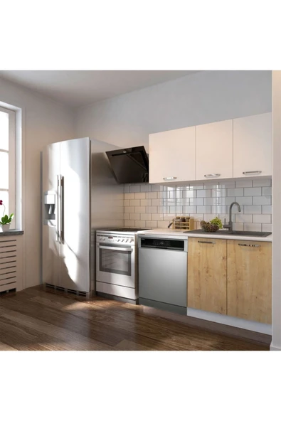 Tdesigno Klos Hazır Mutfak Dolabı 140 Cm -Beyaz Laminat Tezgah Dahil-Bulaşık Makinesi Yeri Mevcut-Mat ürün görseli 1