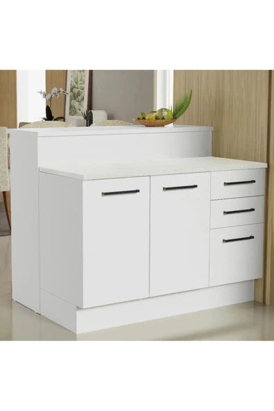 Tdesigno Victor Mutfak Adası Alt Modül 120 cm- Tezgah Dahil-Çok Amaçlı Dolap-Alt Modül-2 Kapaklı 3 Çekmeceli ürün görseli 1